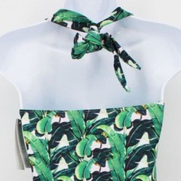 Swimsuit Vintage Style One Piece Halter with Green/Black Palm Print Size Small - Picture 8 of 9